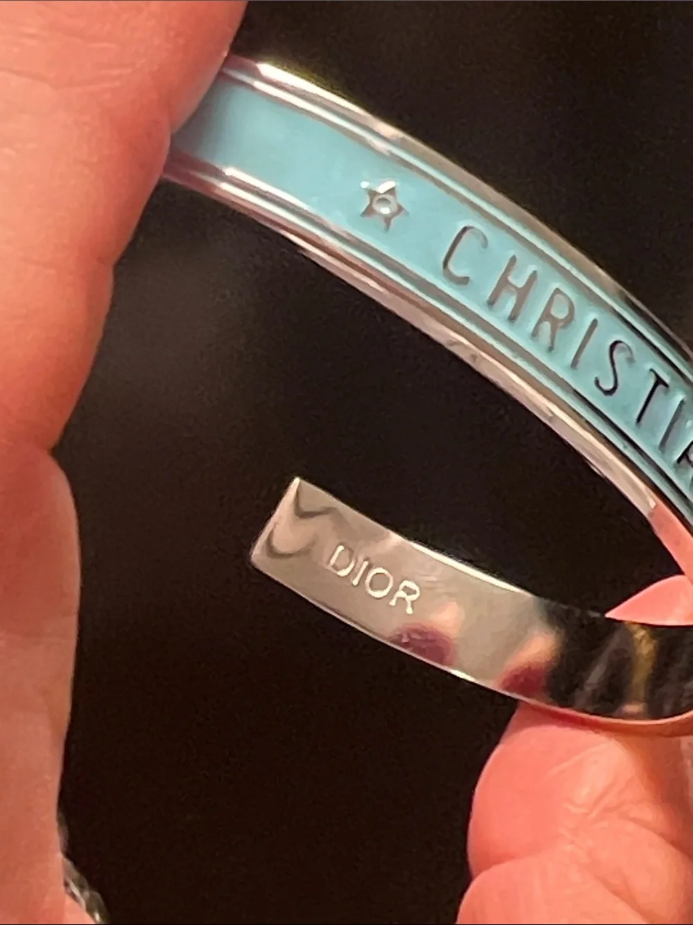 Up Cycled Sky Blue Enamel Logo Bangle Bracelet